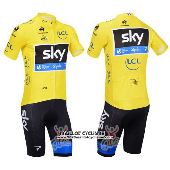 2013 Maillot Ciclismo Sky Lider Jaune et Noir Manches Courtes et Cuissard